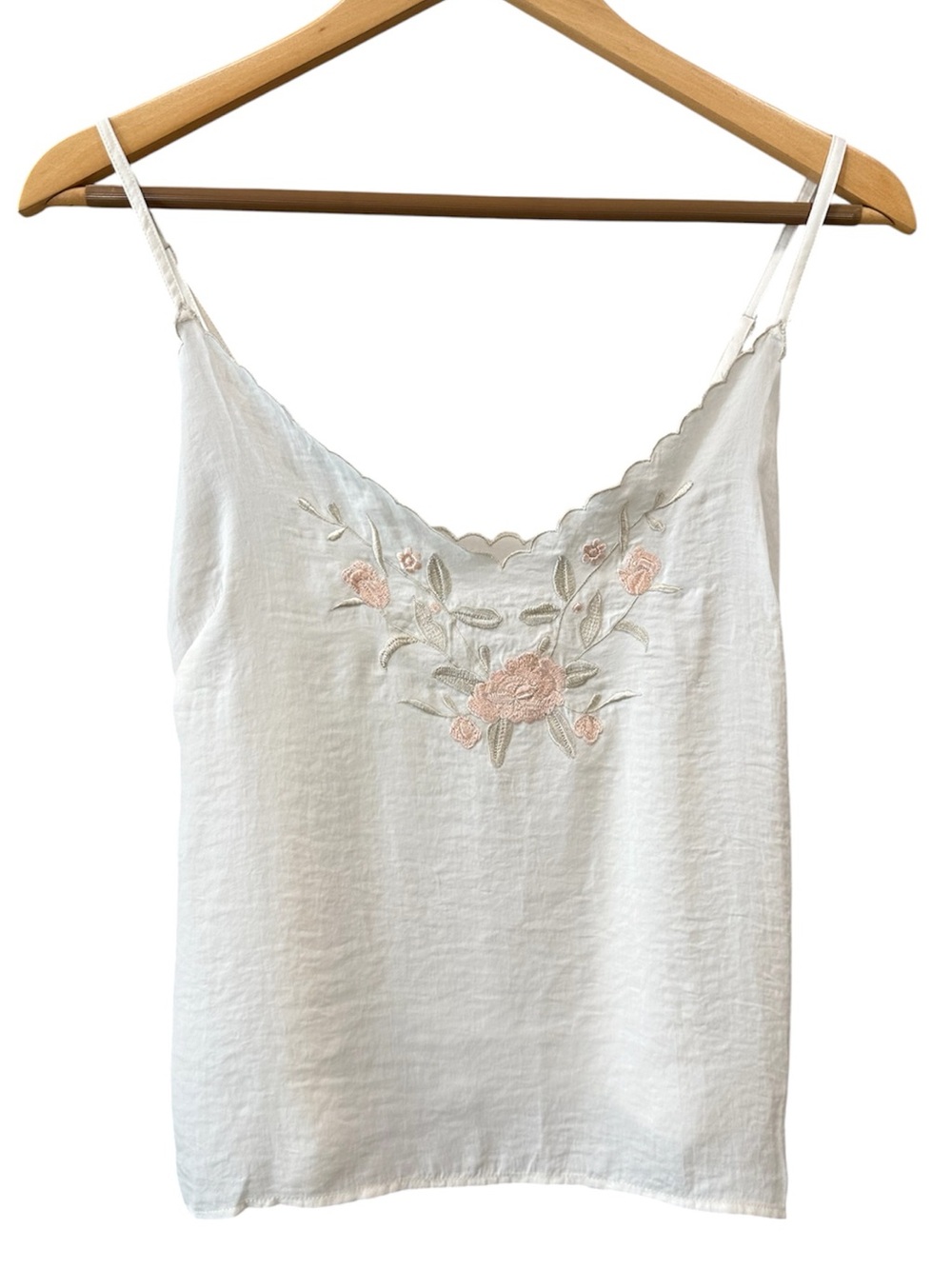 Billabong Camisole Tank Top Scallop V Pink Green Floral Embroidery NWT Small
